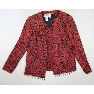 RONNI NICOLE - WOMEN'S RED & BLACK PRINT STRETCH KNIT TANK TOP & CARDIGAN SET M